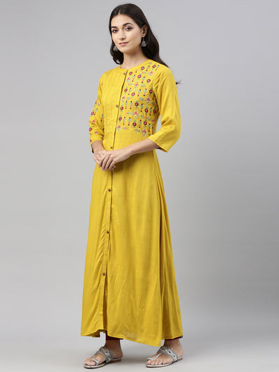 Neeru'S Mustard Color, Slub Rayon Fabric Tunic