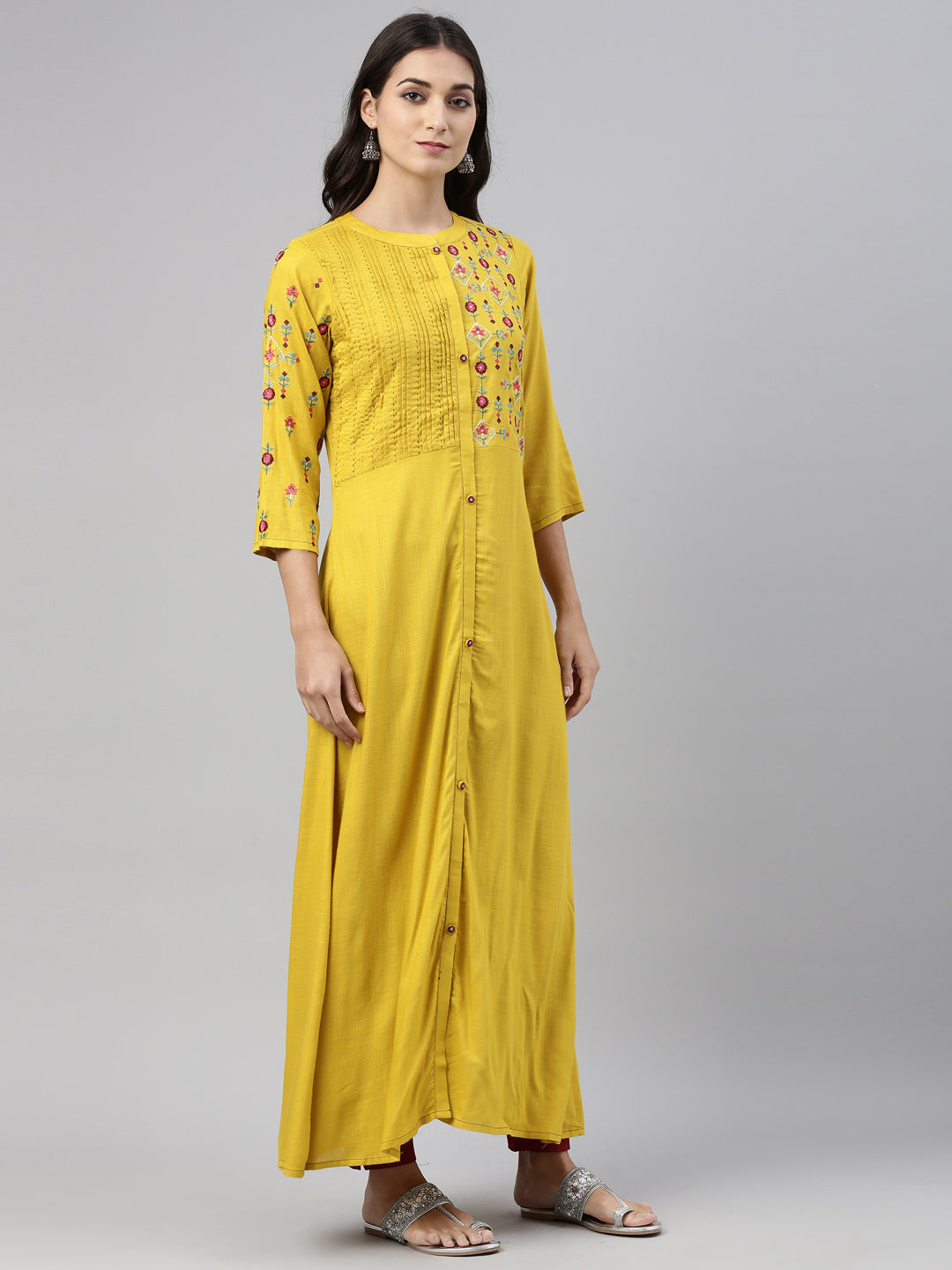 Neeru'S Mustard Color, Slub Rayon Fabric Tunic