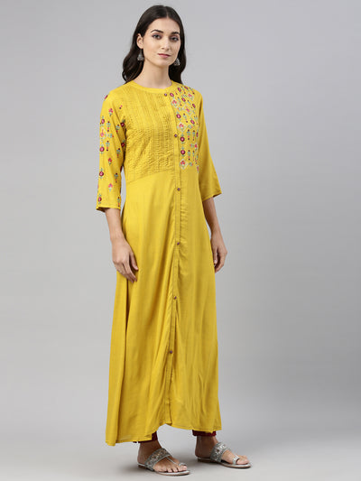 Neeru'S Mustard Color, Slub Rayon Fabric Tunic