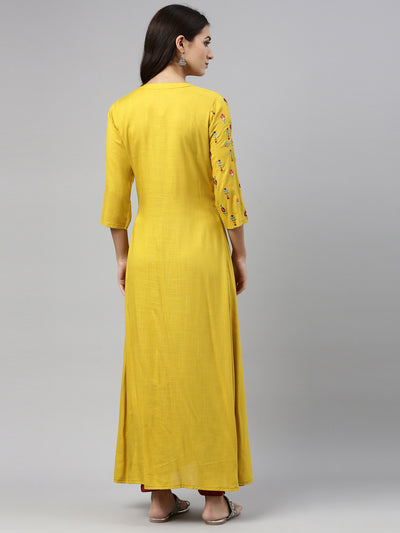 Neeru'S Mustard Color, Slub Rayon Fabric Tunic