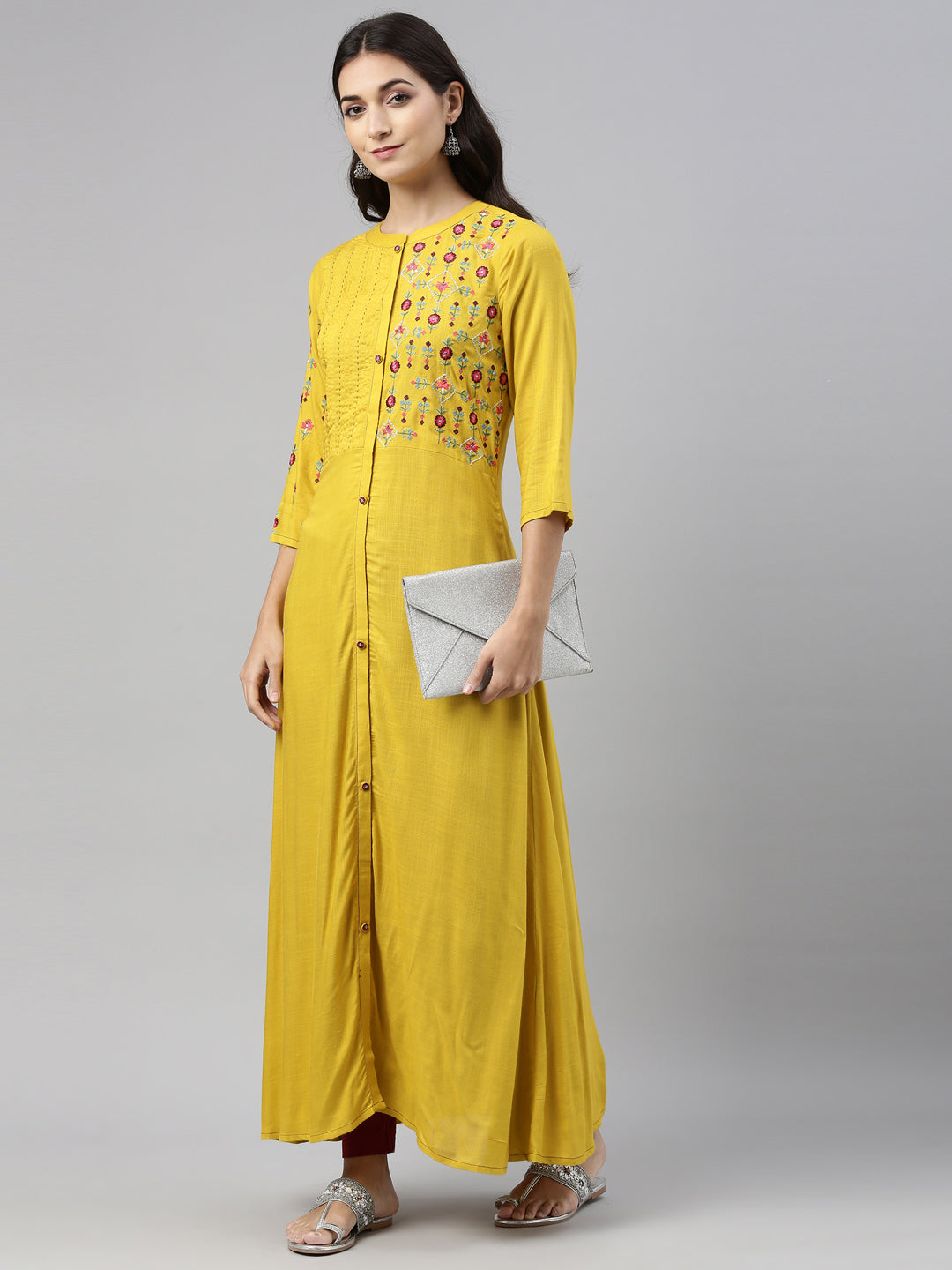Neeru'S Mustard Color, Slub Rayon Fabric Tunic