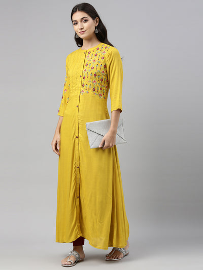 Neeru'S Mustard Color, Slub Rayon Fabric Tunic