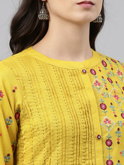 Neeru'S Mustard Color, Slub Rayon Fabric Tunic