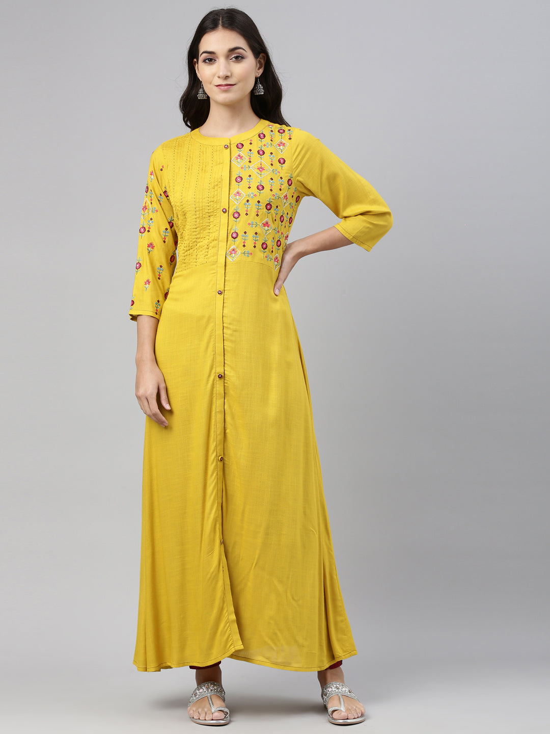 Neeru's Mustard Color Slub Rayon Fabric Tunic