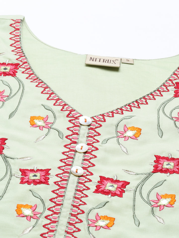 Neerus Pista Color Muslin Fabric Tunic