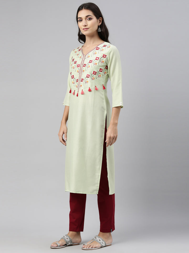 Neerus Pista Color Muslin Fabric Tunic