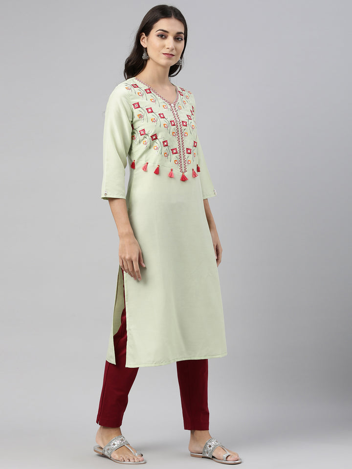 Neerus Pista Color Muslin Fabric Tunic