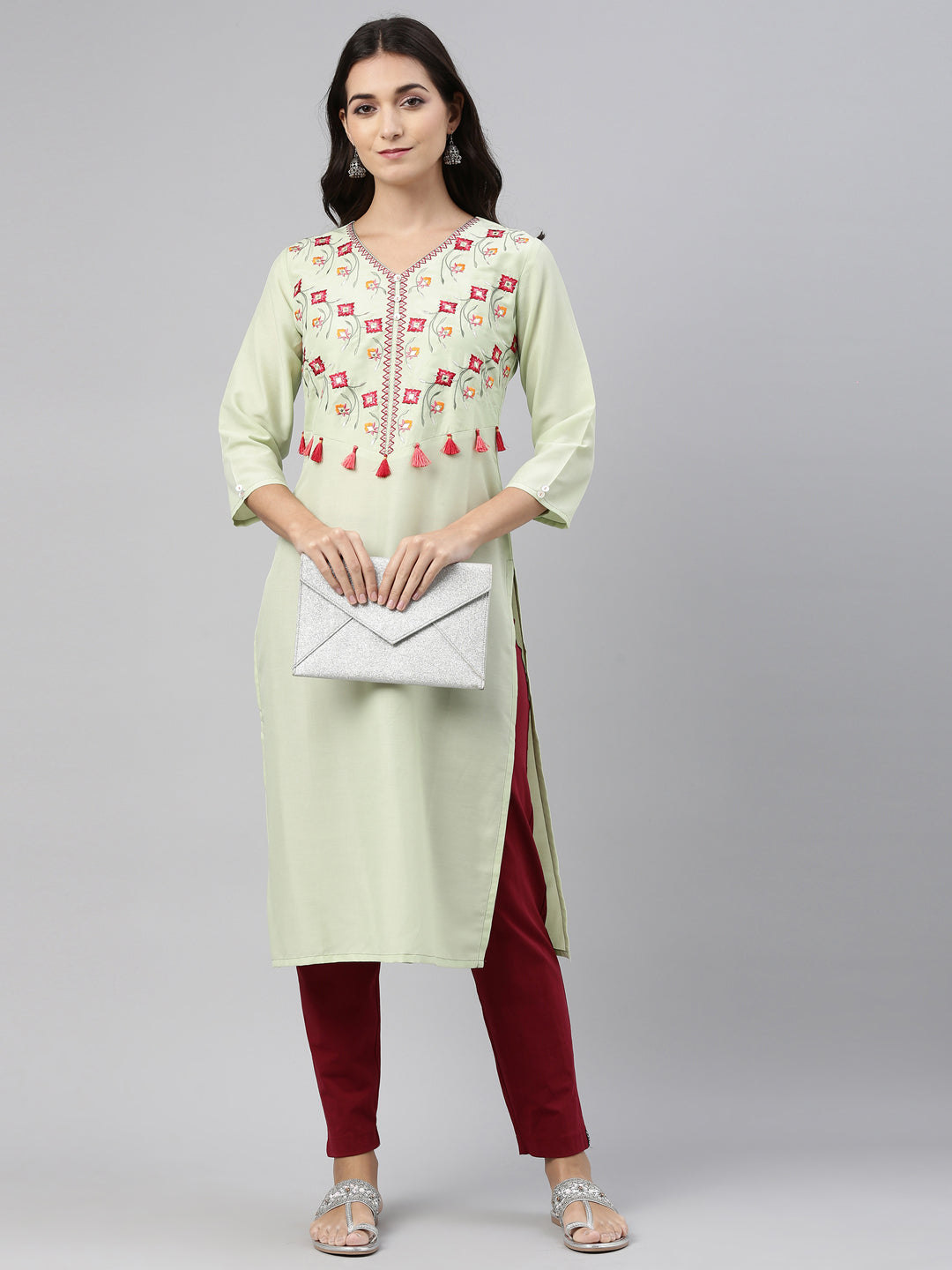 Neeru'S Pista Color, Muslin Fabric Tunic