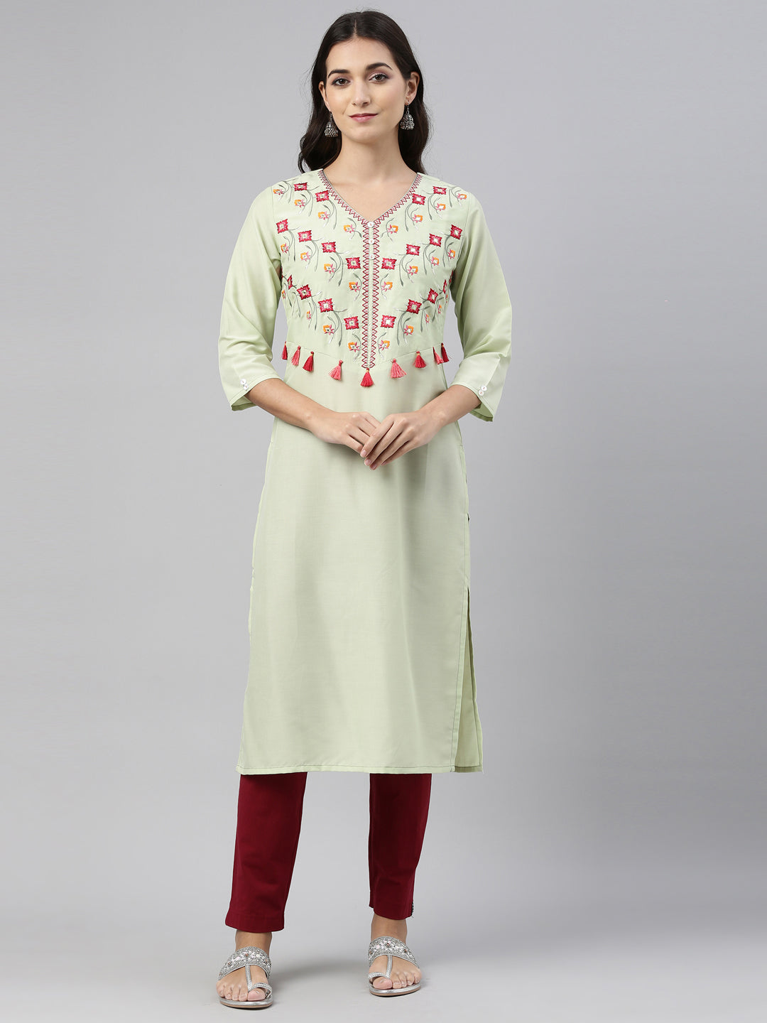 Neeru'S Pista Color, Muslin Fabric Tunic