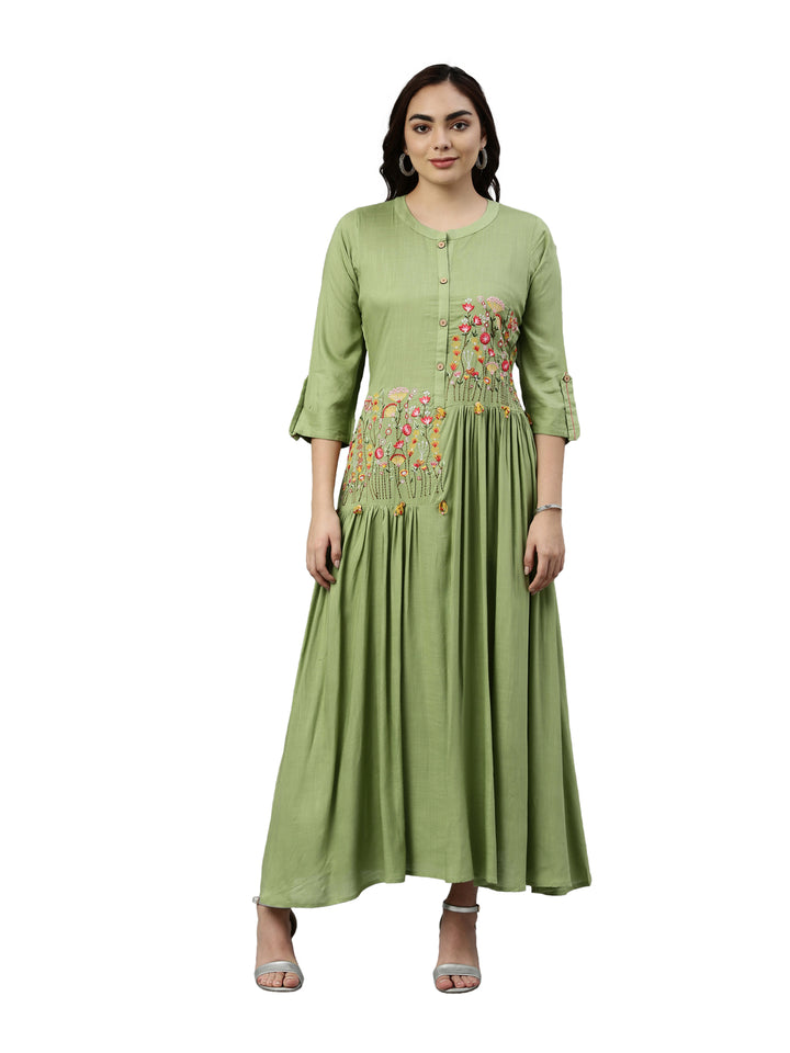 Neerus Pista Green Color Slub Rayon Fabric Kurta