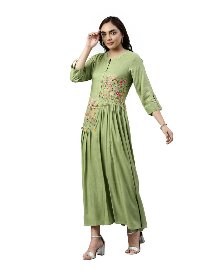 Neerus Pista Green Color Slub Rayon Fabric Kurta