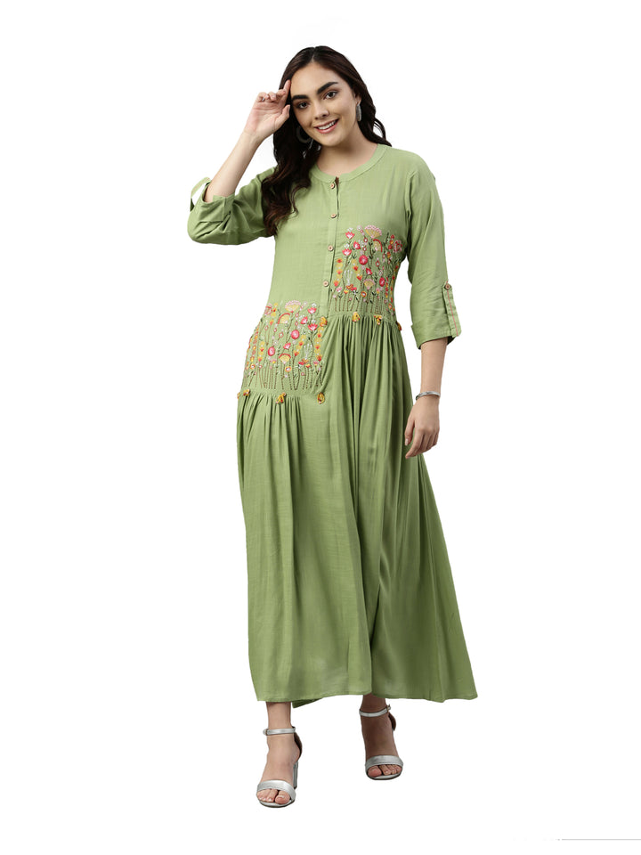 Neerus Pista Green Color Slub Rayon Fabric Kurta