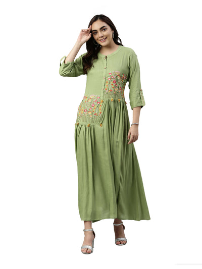 Neeru's Pista Green Color Slub Rayon Fabric Kurta