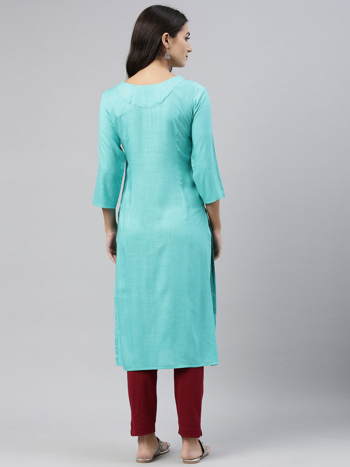 Neerus Sea Green Color Slub Rayon Fabric Tunic