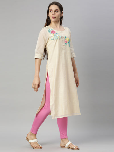 Neeru'S Beige Color, Chanderi Fabric Tunic