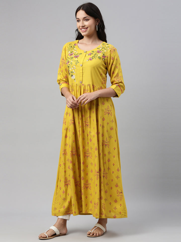 Neerus Mustard Color Rayon Fabric Tunic