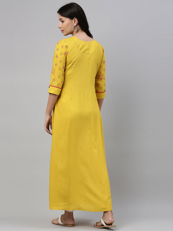 Neerus Mustard Color Rayon Fabric Tunic