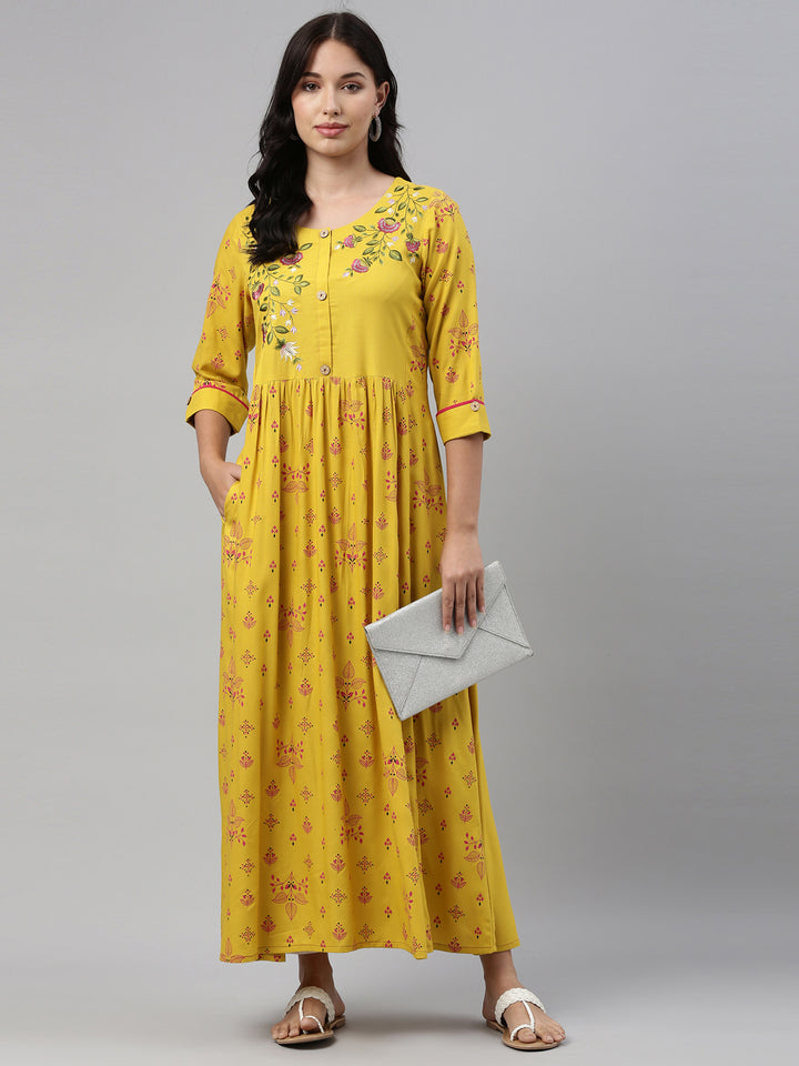 Neerus Mustard Color Rayon Fabric Tunic