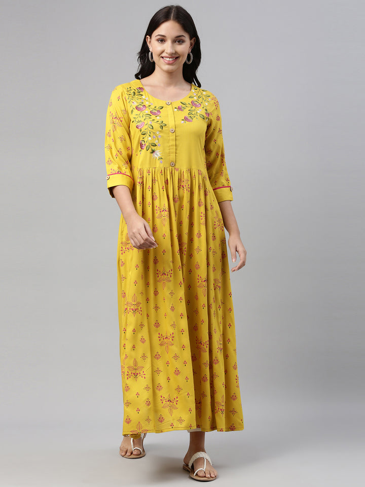 Neerus Mustard Color Rayon Fabric Tunic