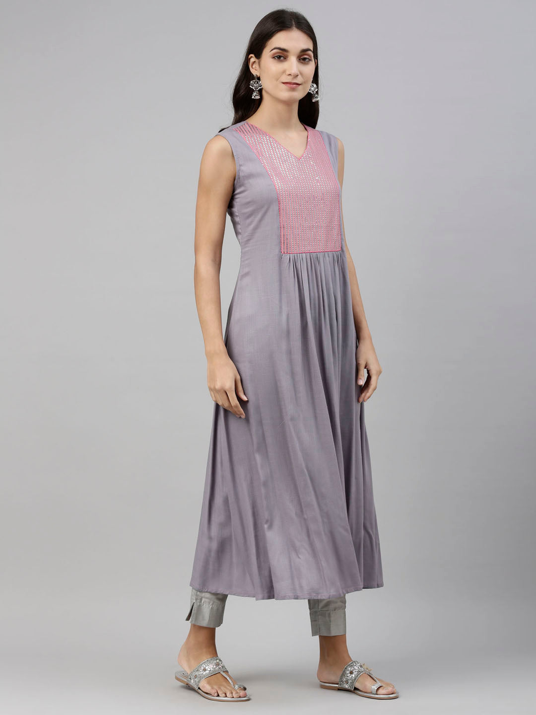 Neeru'S Grey Color, Cotton Fabric Tunic