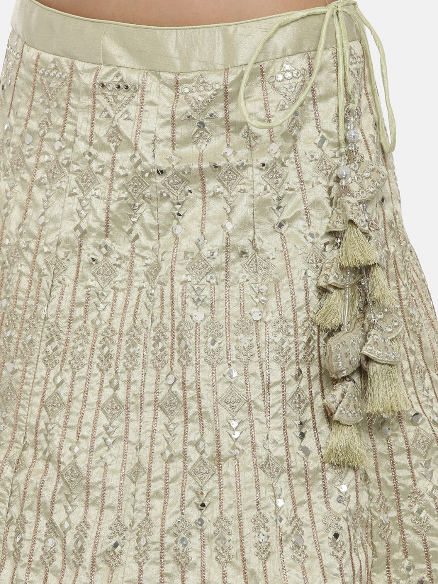 Neerus Pista Color Nett Fabric Ghagra Set