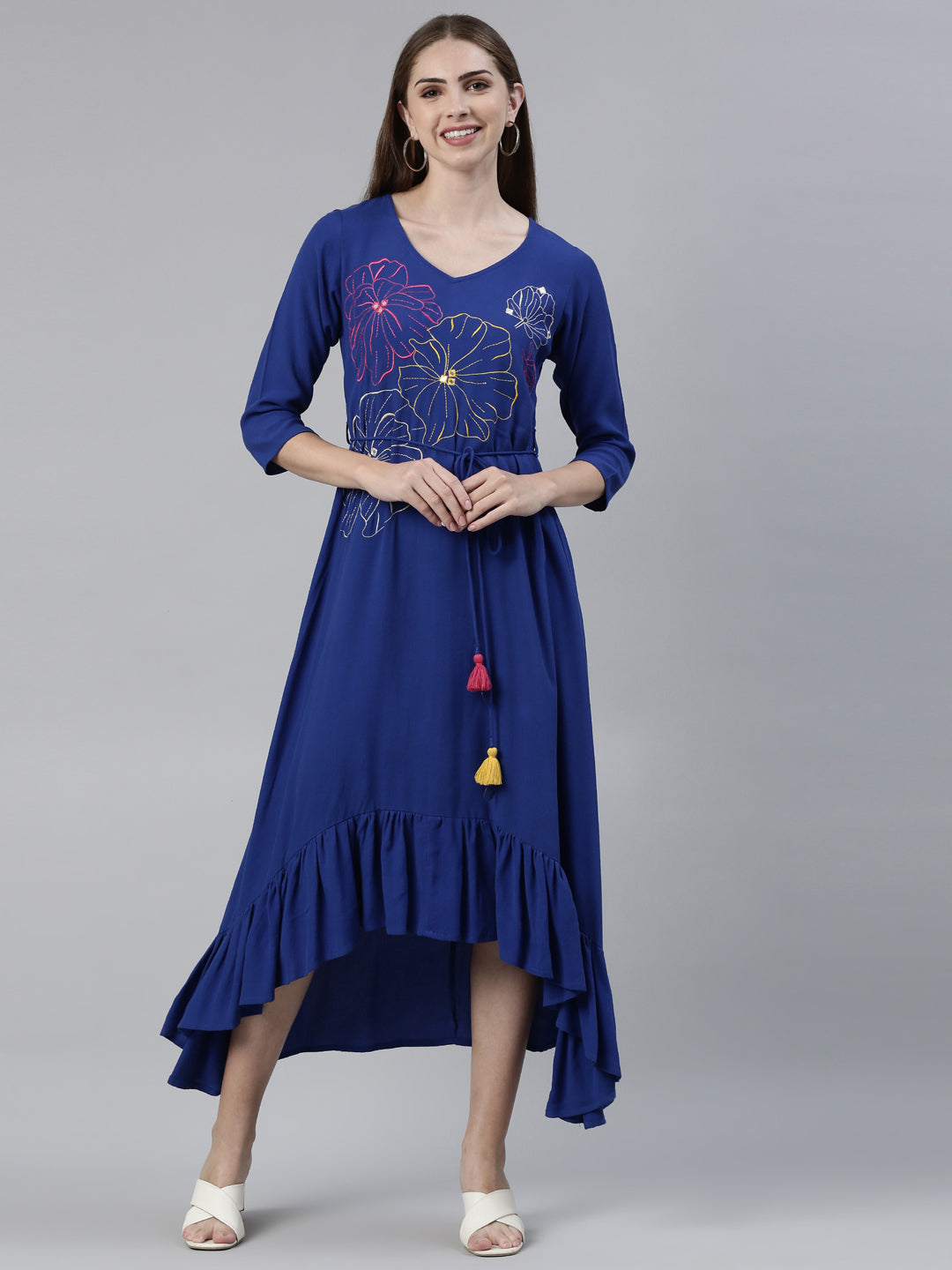 Neerus Royal Blue Anarkali Printed Viscose Rayon Kurtas