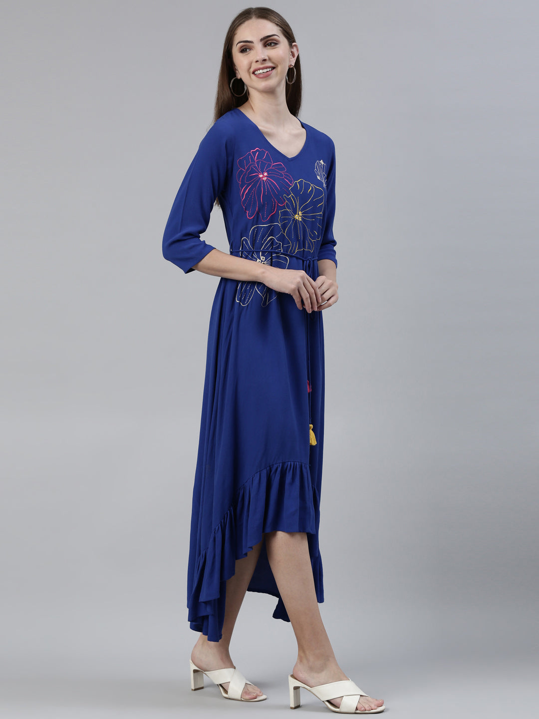 Neerus Royal Blue Anarkali Printed Viscose Rayon Kurtas