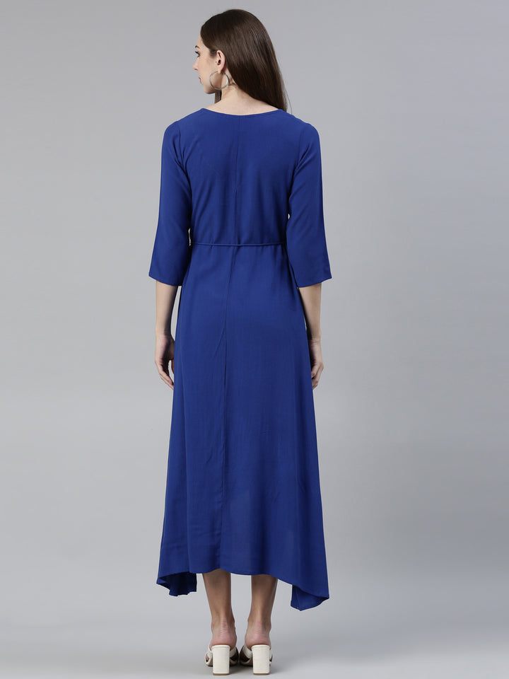 Neerus Royal Blue Anarkali Printed Viscose Rayon Kurtas