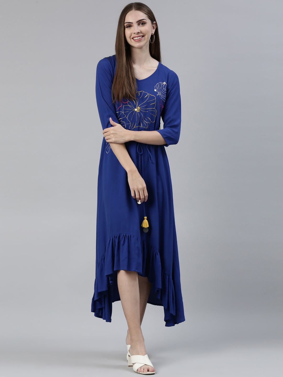 Neerus Royal Blue Anarkali Printed Viscose Rayon Kurtas