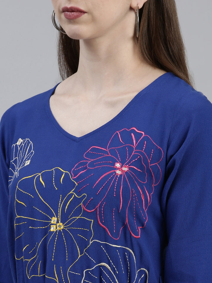 Neerus Royal Blue Anarkali Printed Viscose Rayon Kurtas