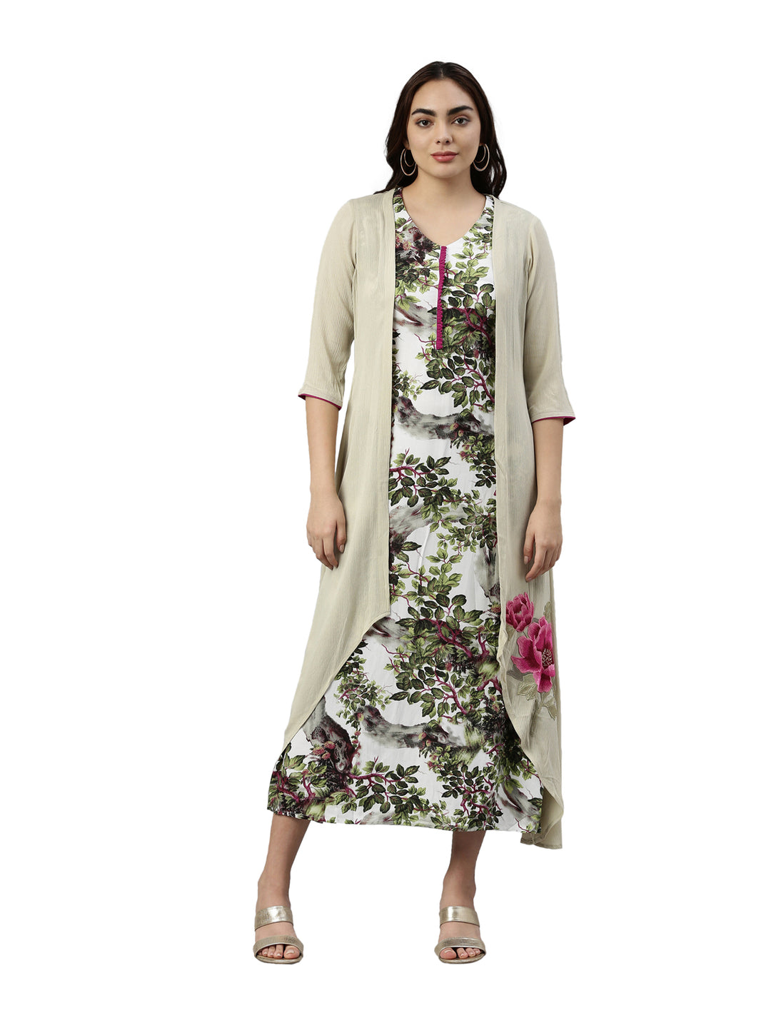 Neerus Pista Green Color Chiffon Fabric Kurta