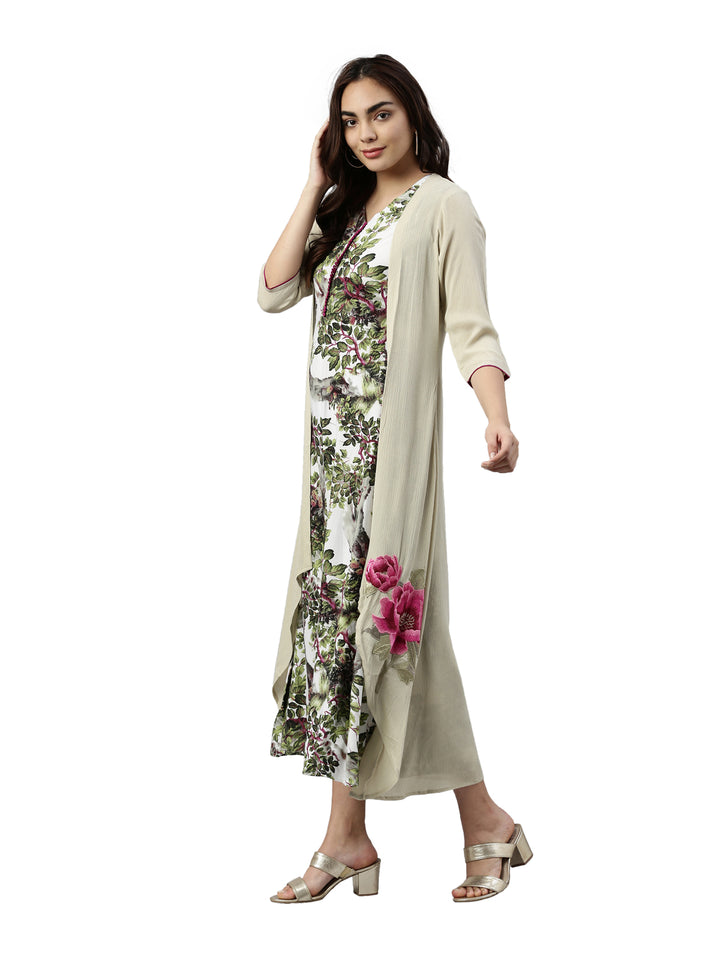 Neerus Pista Green Color Chiffon Fabric Kurta