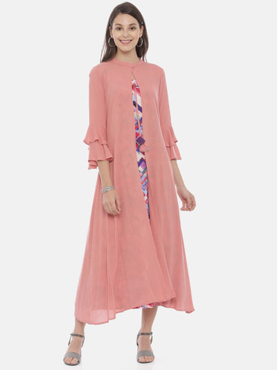Neeru's Peach Printed A Line Kurta