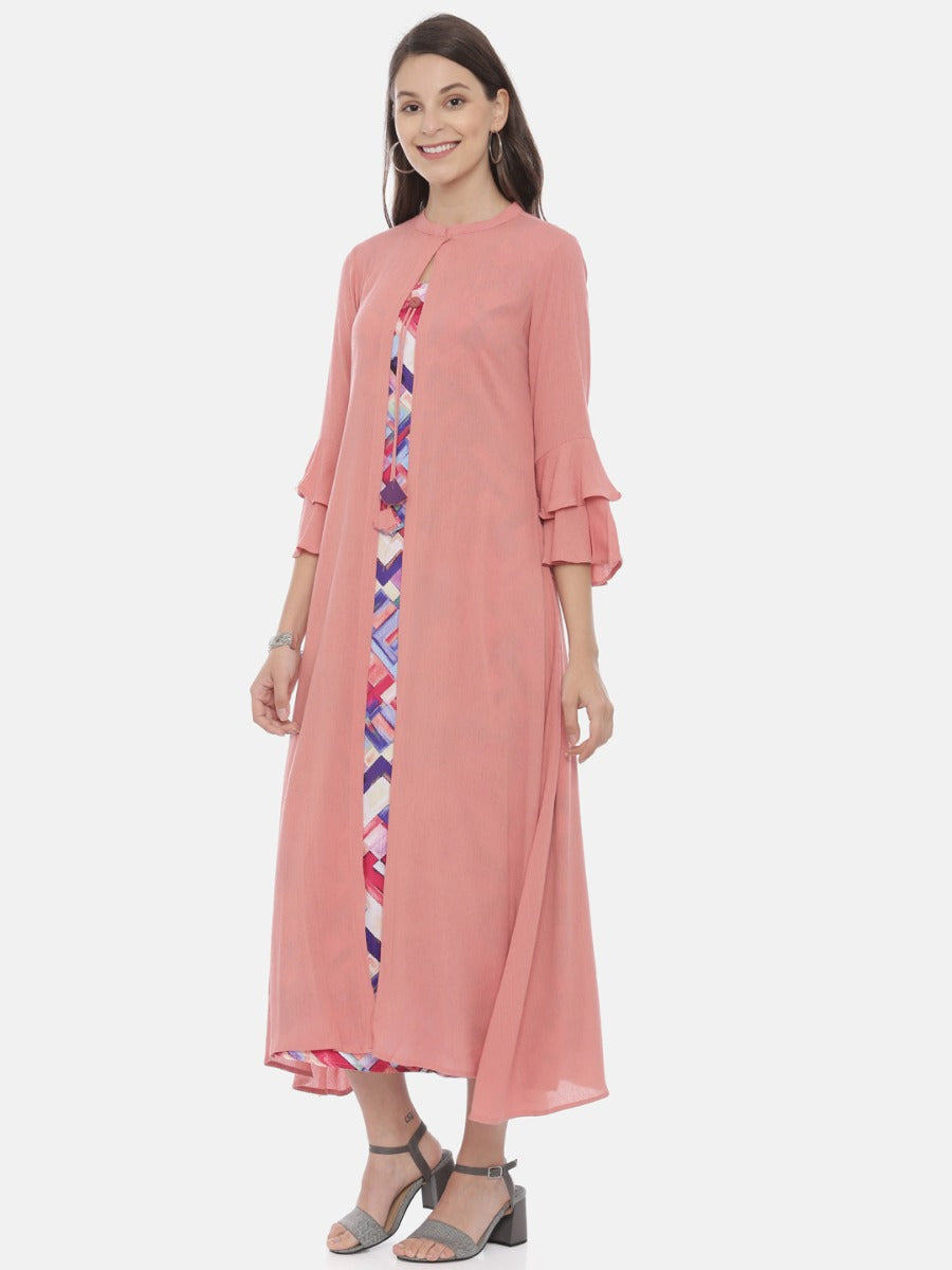 Neeru's Peach Printed A Line Kurta