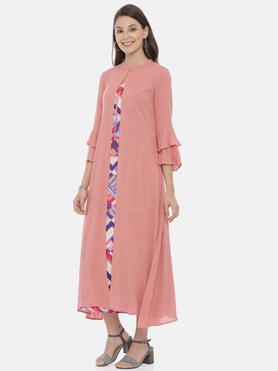 Neeru's Peach Printed A Line Kurta