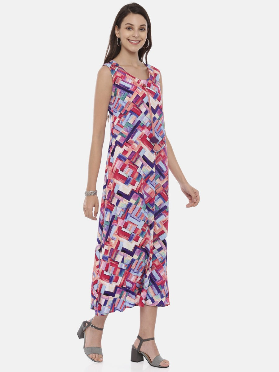 Neeru's Peach Printed A Line Kurta