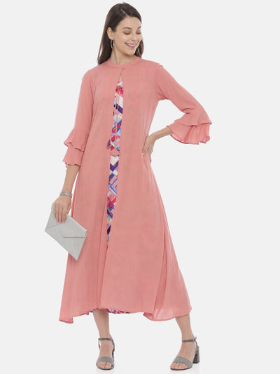 Neeru's Peach Printed A Line Kurta