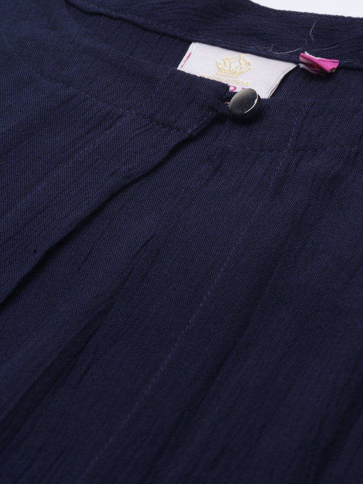 Neerus Blue chiffon solid kurti over coat - side view
