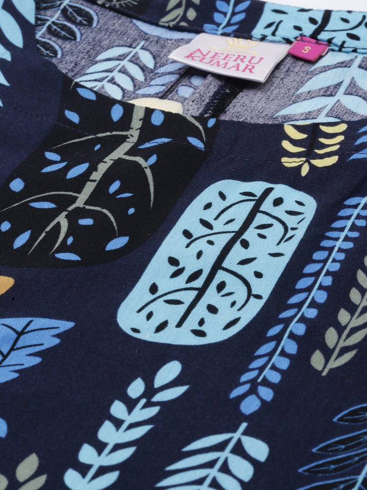 Neerus Blue chiffon solid kurti over coat - detail view 1