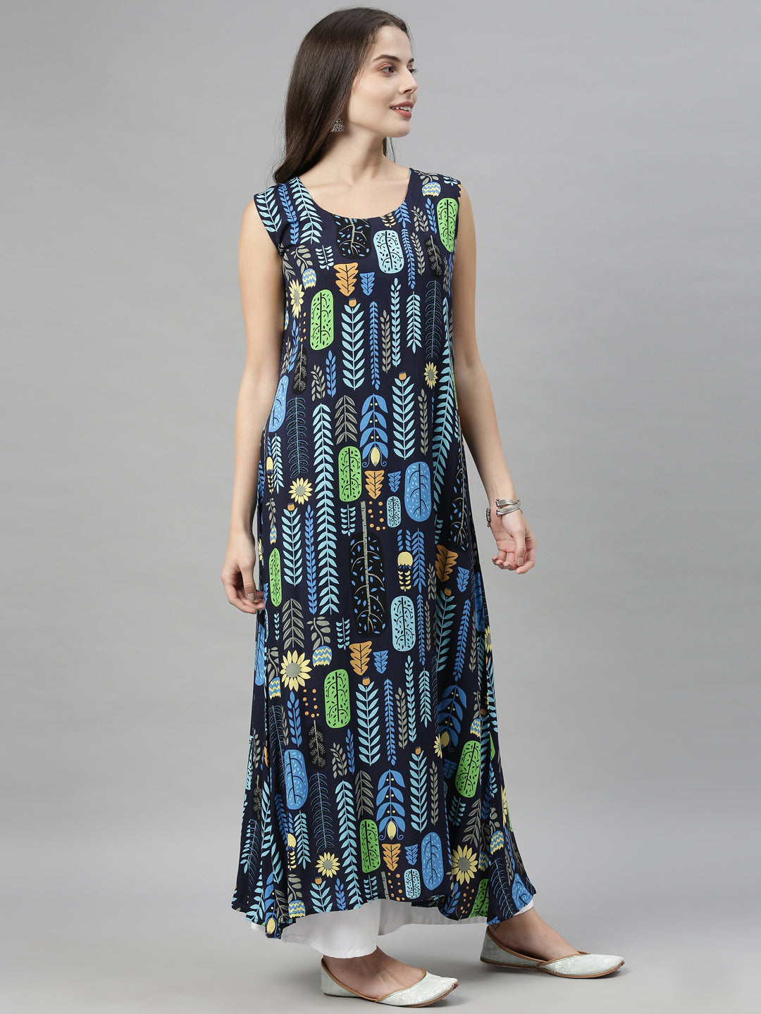 Neerus Blue chiffon solid kurti over coat - detail view 3