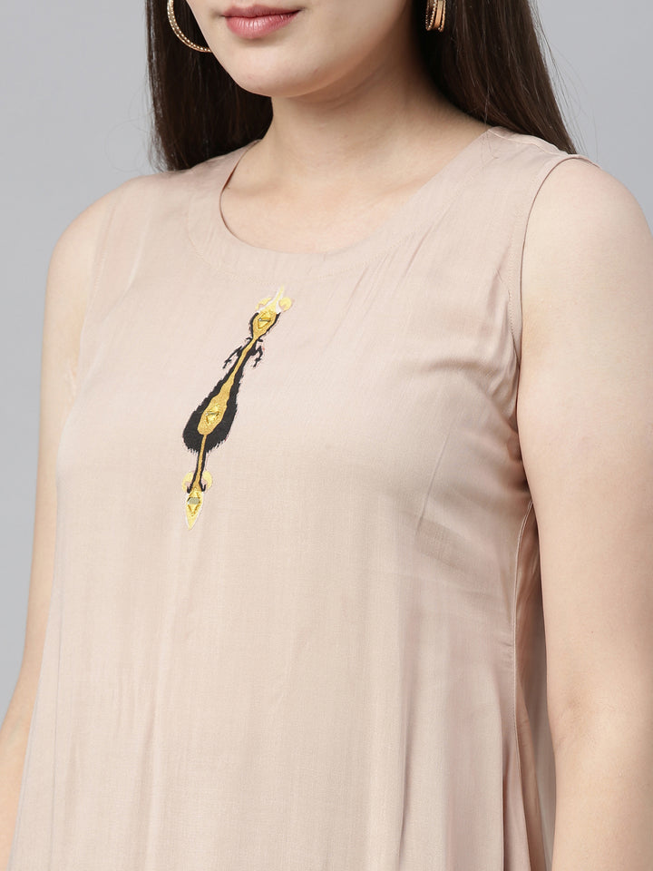 Neerus Beige Printed Straight Kurta With Jacket