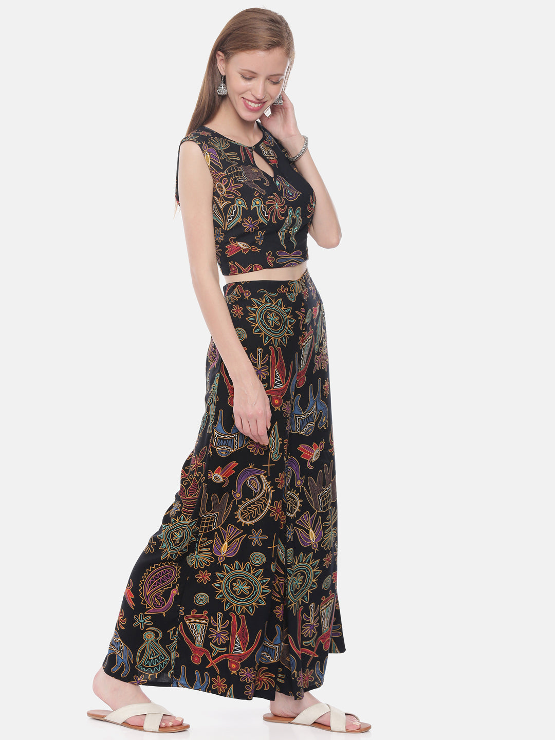 Neeru's Black Color Rayon Fabric Crop-Top