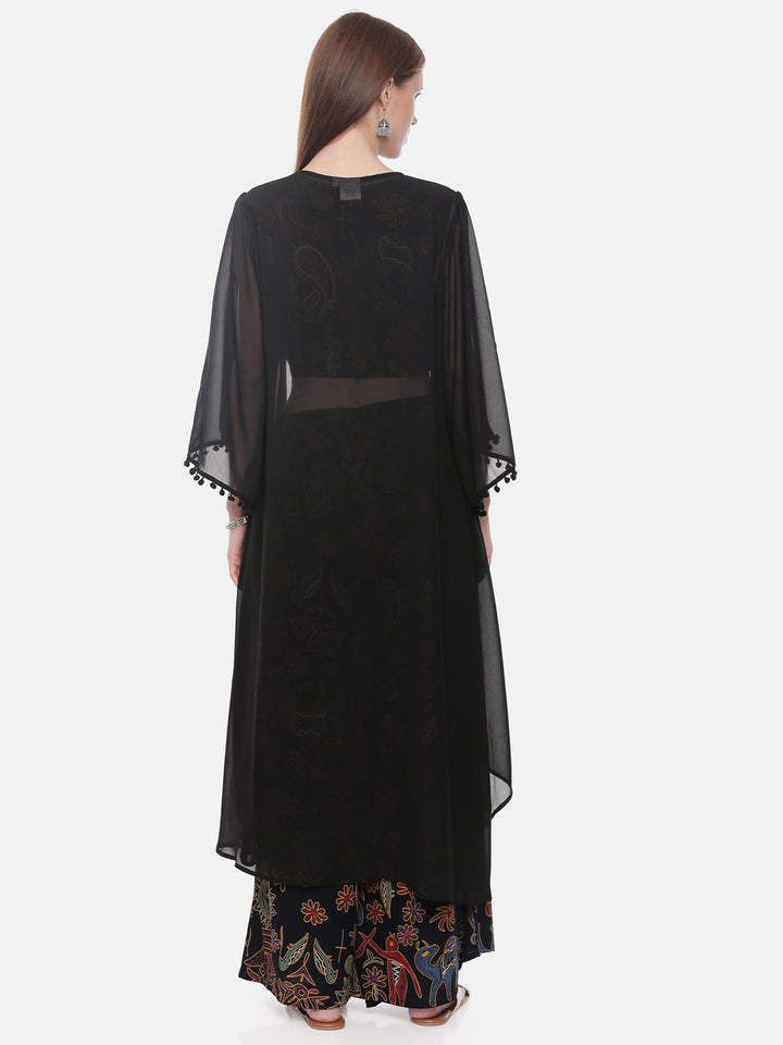 Neerus Black Color Rayon Fabric Crop-Top