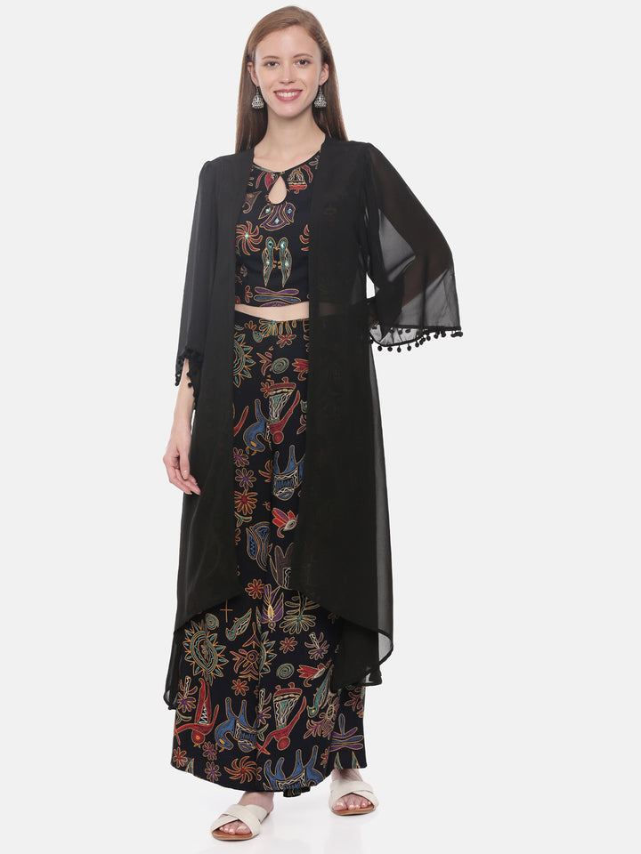 Neerus Black Color Rayon Fabric Crop-Top