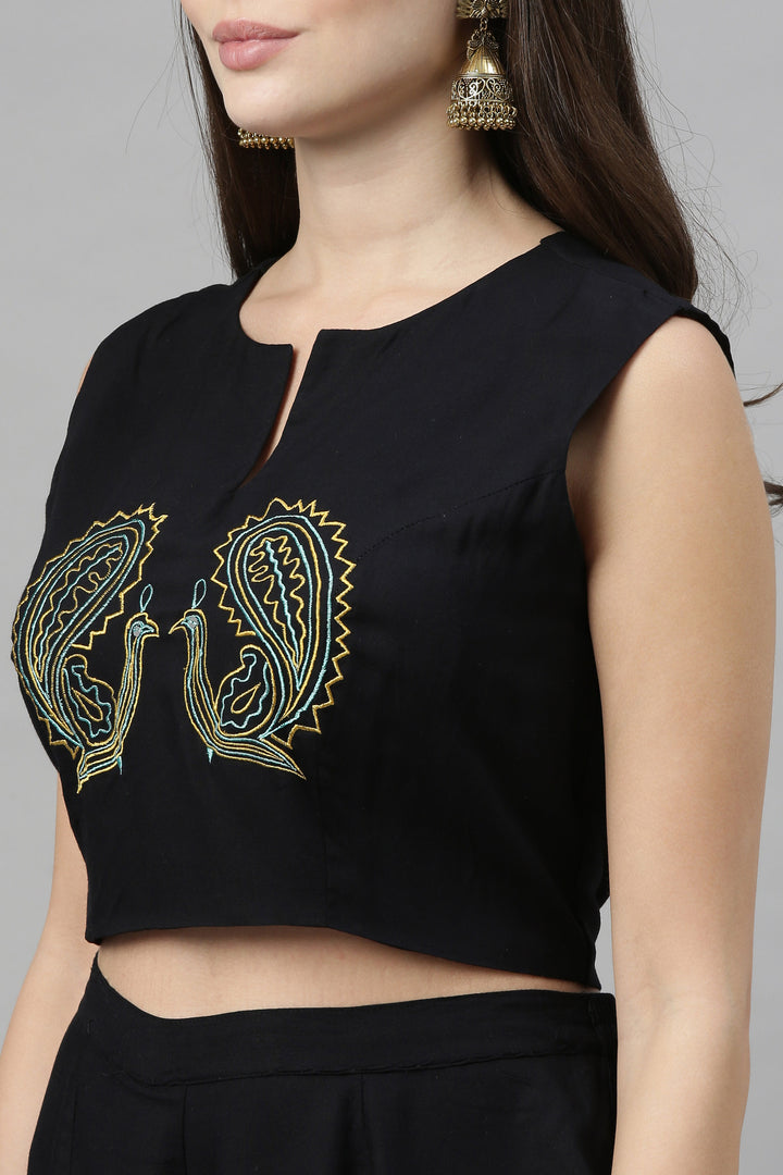 Neerus Black Color Rayon Fabric Crop-Top