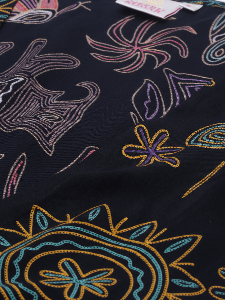 Neerus Black Color Rayon Fabric Crop-Top