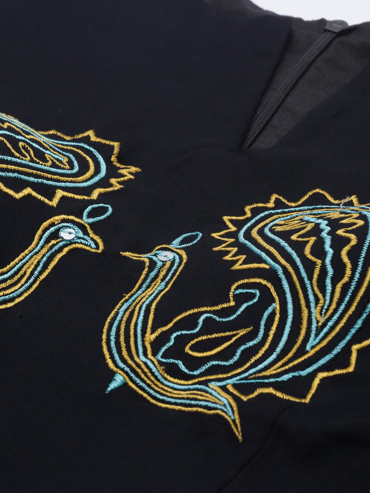 Neerus Black Color Rayon Fabric Crop-Top