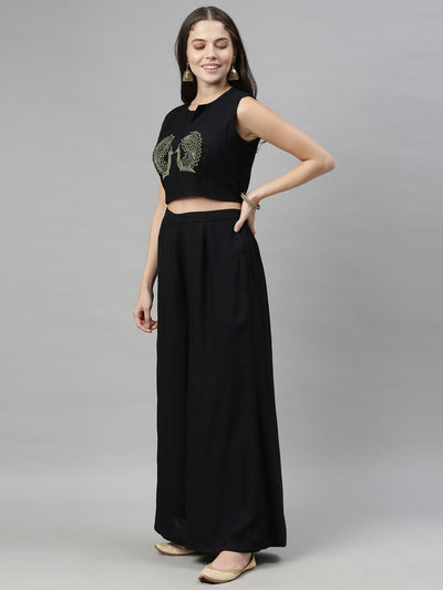 Neeru's Black Color Rayon Fabric Crop-Top