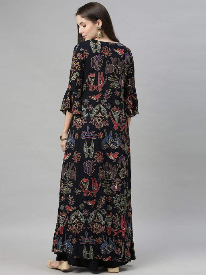 Neerus Black Color Rayon Fabric Crop-Top