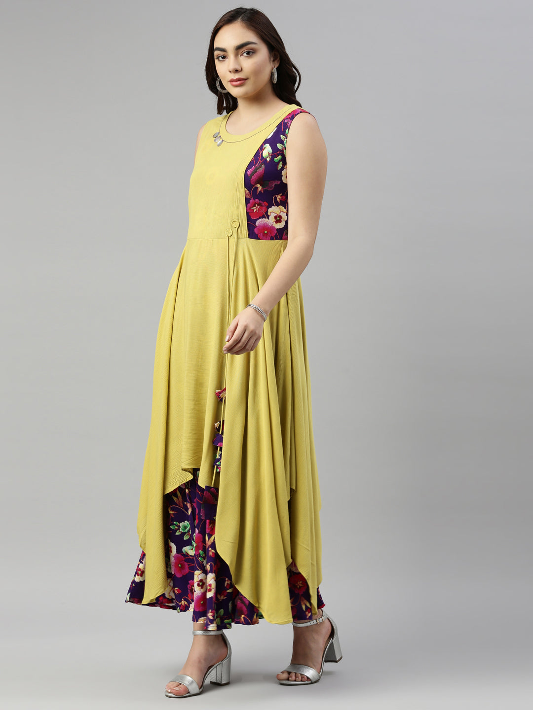 Neerus L Yellow Color Chiffon Fabric Kurta